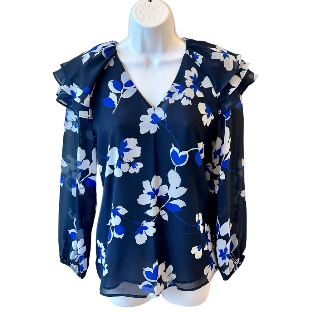 Calvin Klein Black and Blue Floral Blouse - Picture 9 of 9